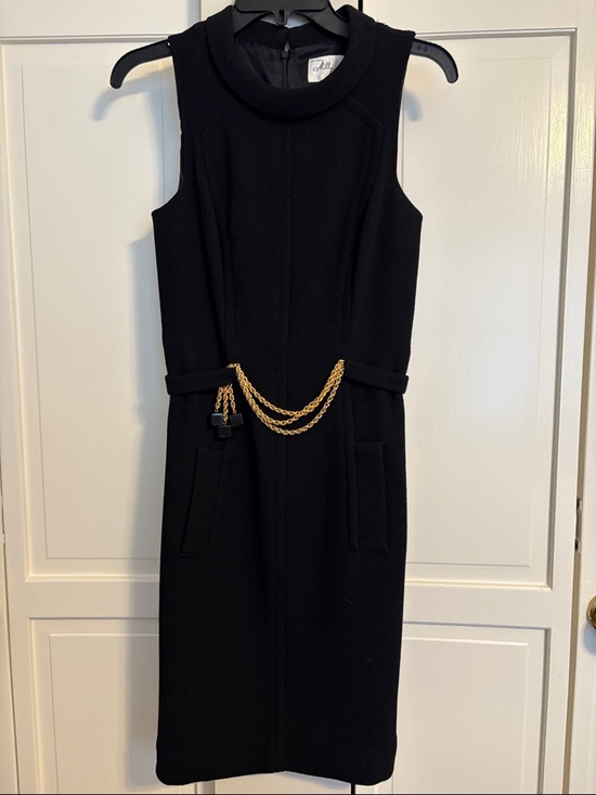 Milly Black Sleeveless Midi Dress with Gold Chain Accent Size 2